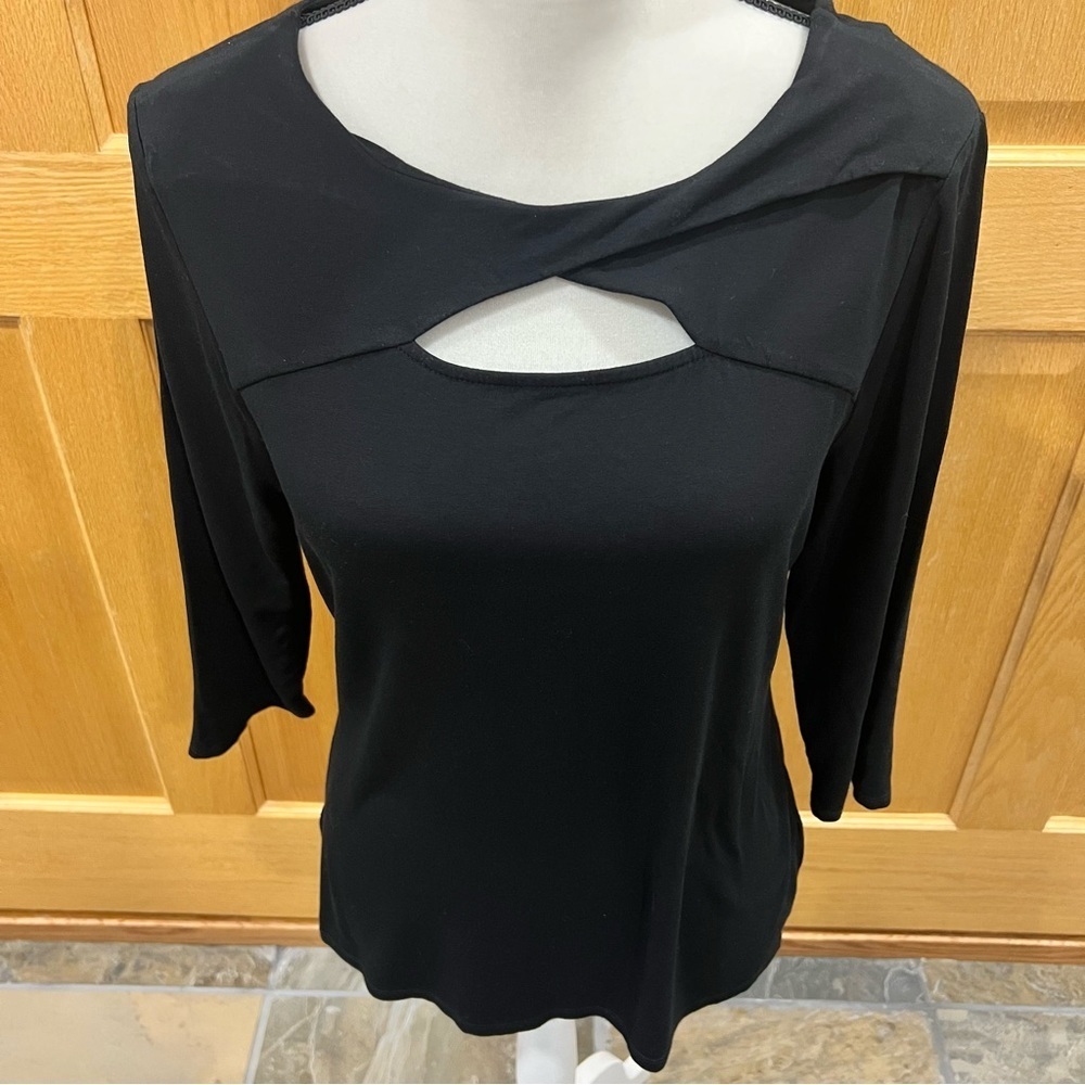 Vince Camuto Size L Black Key Hole 3/4 Sleeve Women’s Blouse